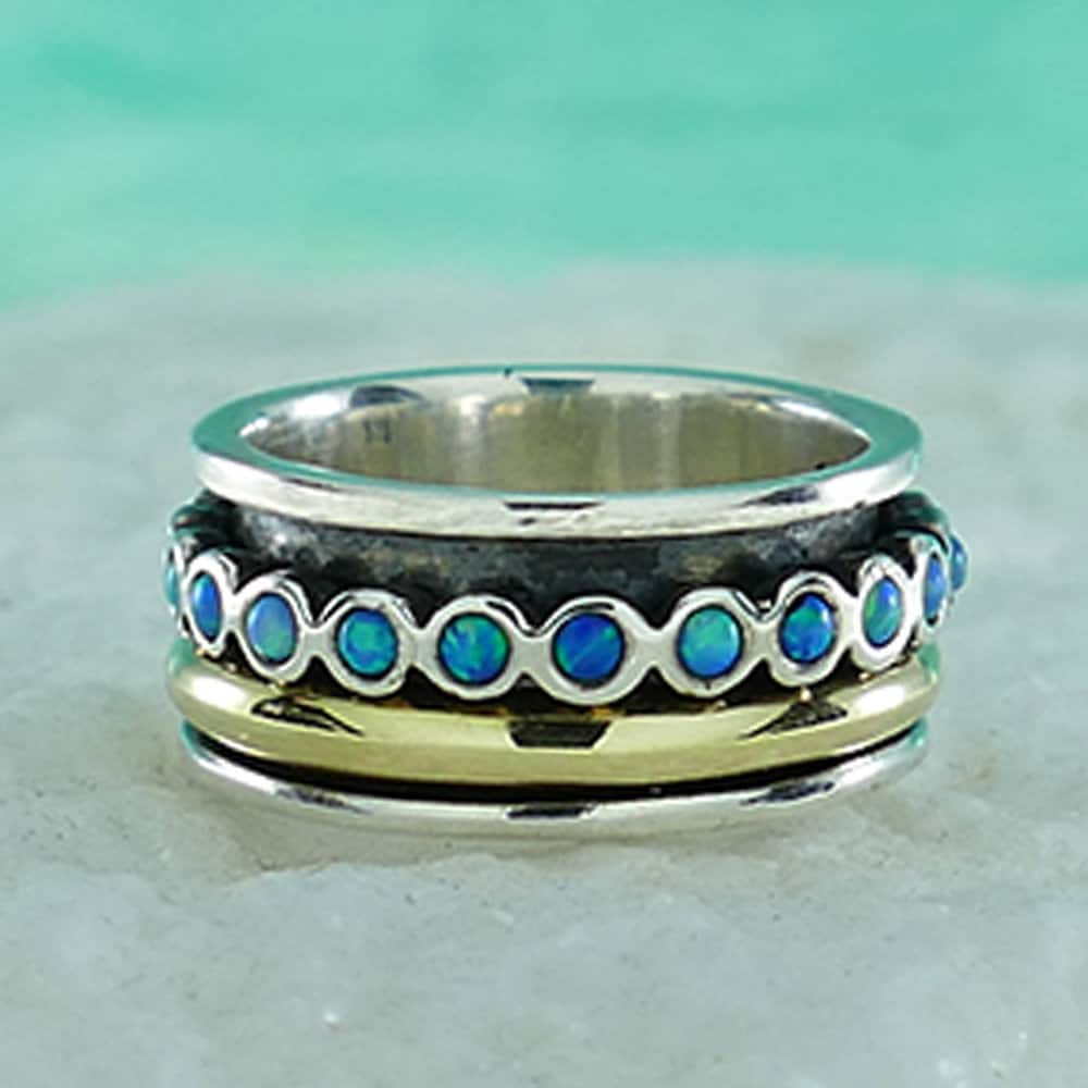 Opal Elegance: Contemporary Two-Tone Spinner Ring