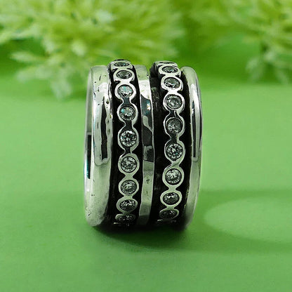 Spira handmade Ring Cubic Zirconia Stone 925 Sterling Silver Handmade Spinner Ring Set Setting, Gypsy ring, Bohemian ring, Hippie ring