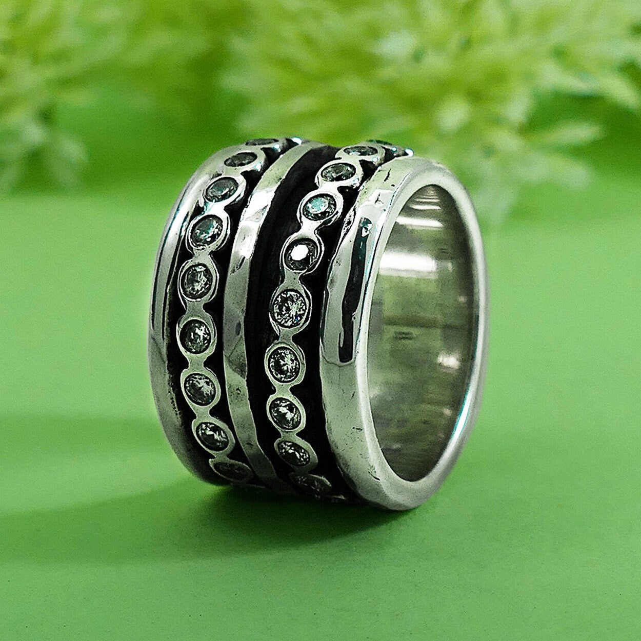 Spira handmade Ring Cubic Zirconia Stone 925 Sterling Silver Handmade Spinner Ring Set Setting, Gypsy ring, Bohemian ring, Hippie ring