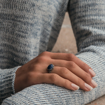 2.9 Carat Natural Blue Lapis Lazuli Gemstone 925 Sterling Silver Solitaire Ring Set Setting Gemstone ring Gypsy ring, Boho ring, Hippie ring