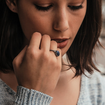 2.9 Carat Natural Blue Lapis Lazuli Gemstone 925 Sterling Silver Solitaire Ring Set Setting Gemstone ring Gypsy ring, Boho ring, Hippie ring