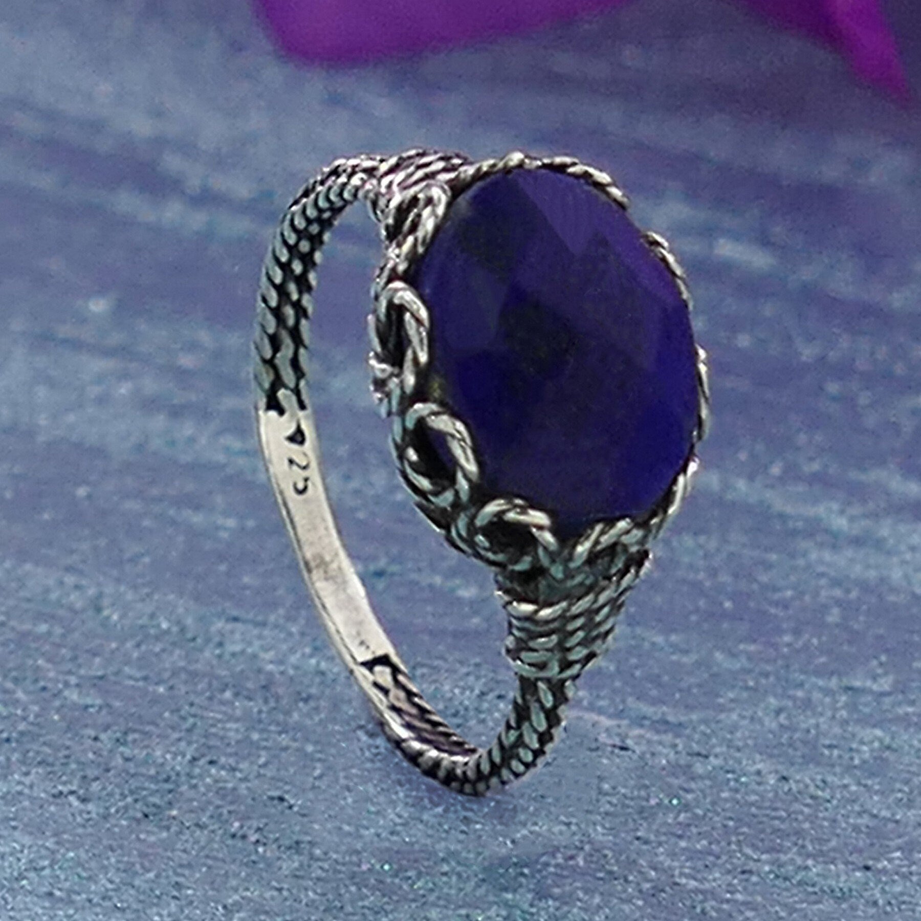 2.9 Carat Natural Blue Lapis Lazuli Gemstone 925 Sterling Silver Solitaire Ring Set Setting Gemstone ring Gypsy ring, Boho ring, Hippie ring