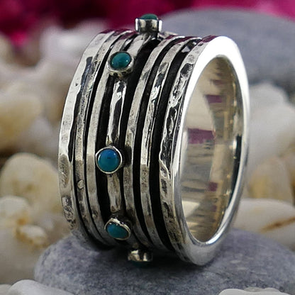 Natural Green Turquoise Gemstone 925 Sterling Silver Spinner Ring Spinner rings quantity: 5 Main Stone: Turquoise Main Stone Creation: Natural Total Carat Weight (TCW): 0.64 Thickness mm: 3 Width mm: 12 Weight gr.: 11.3