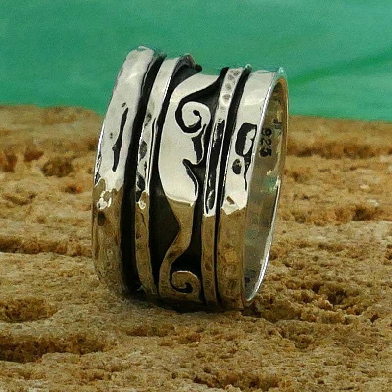 Handmade Oxidized Silver Spinner Ring 925 Sterling Silver unisex ring