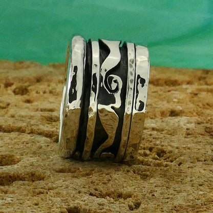 Handmade Oxidized Silver Spinner Ring 925 Sterling Silver unisex ring