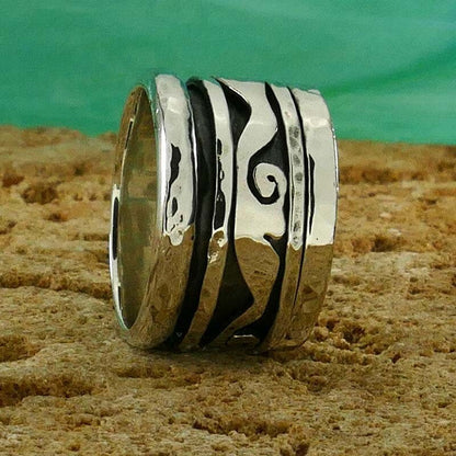 Handmade Oxidized Silver Spinner Ring 925 Sterling Silver unisex ring