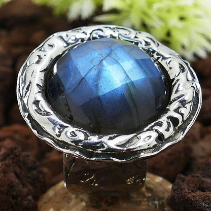 Large Labradorite Gemstone 925 Sterling Silver Adjustble Statement Ring