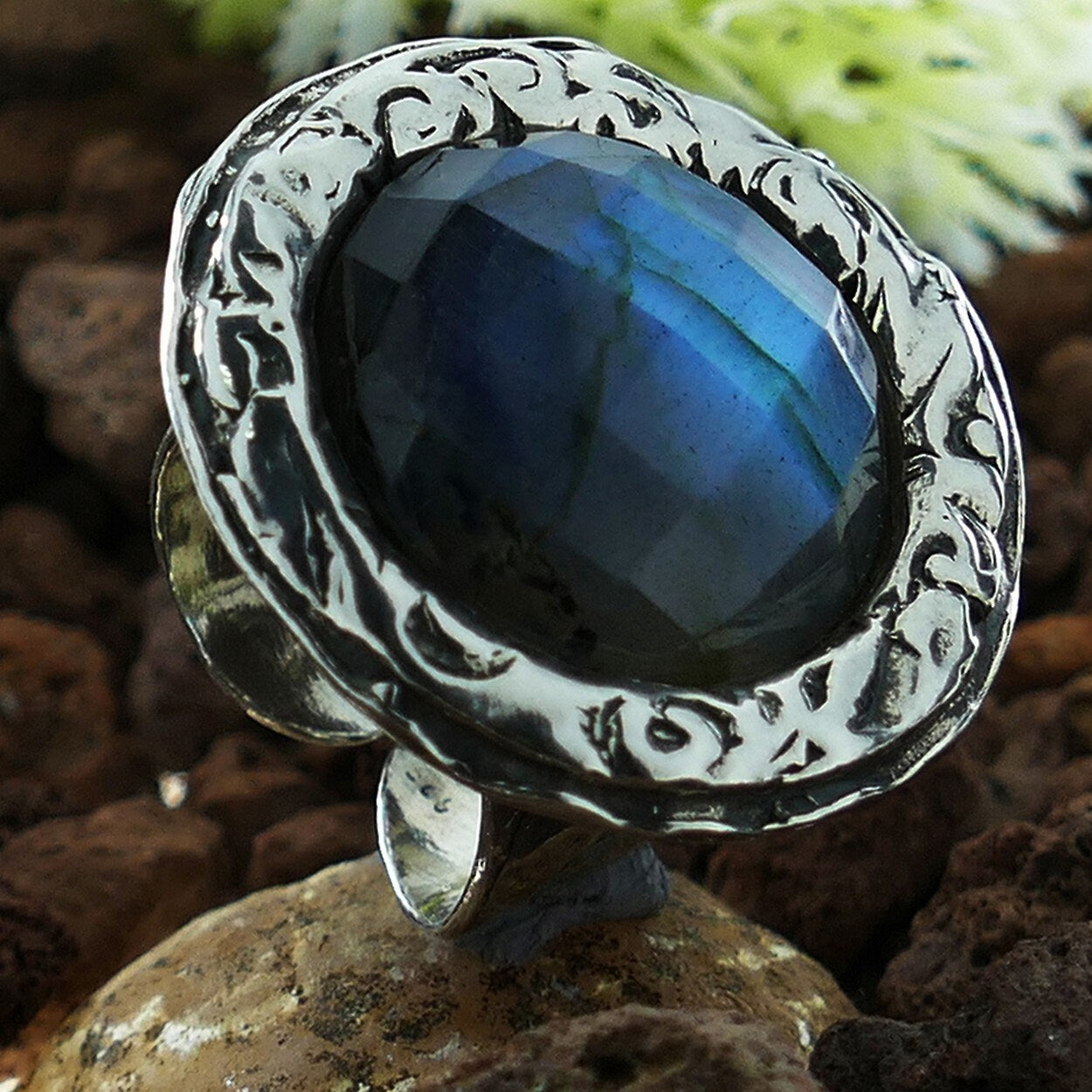 Large Labradorite Gemstone 925 Sterling Silver Adjustble Statement Ring