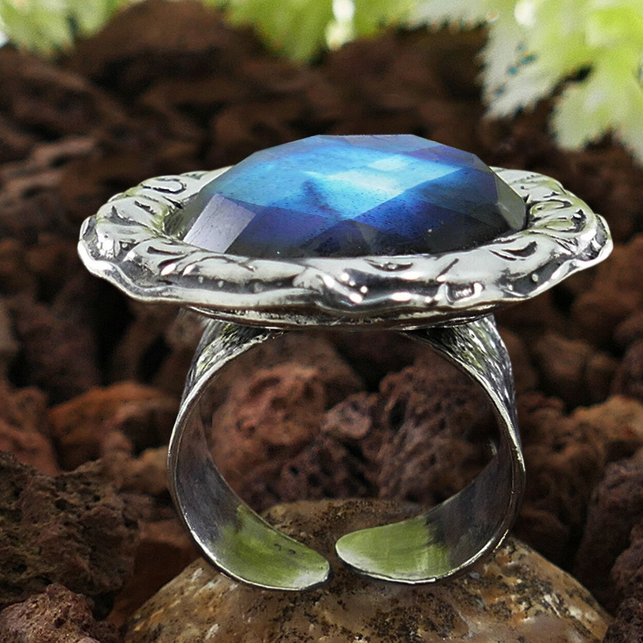 Large Labradorite Gemstone 925 Sterling Silver Adjustble Statement Ring