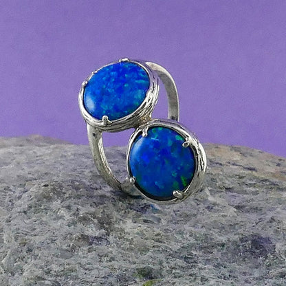 Handmade Blue Opal 925 Sterling Silver Statement Ring