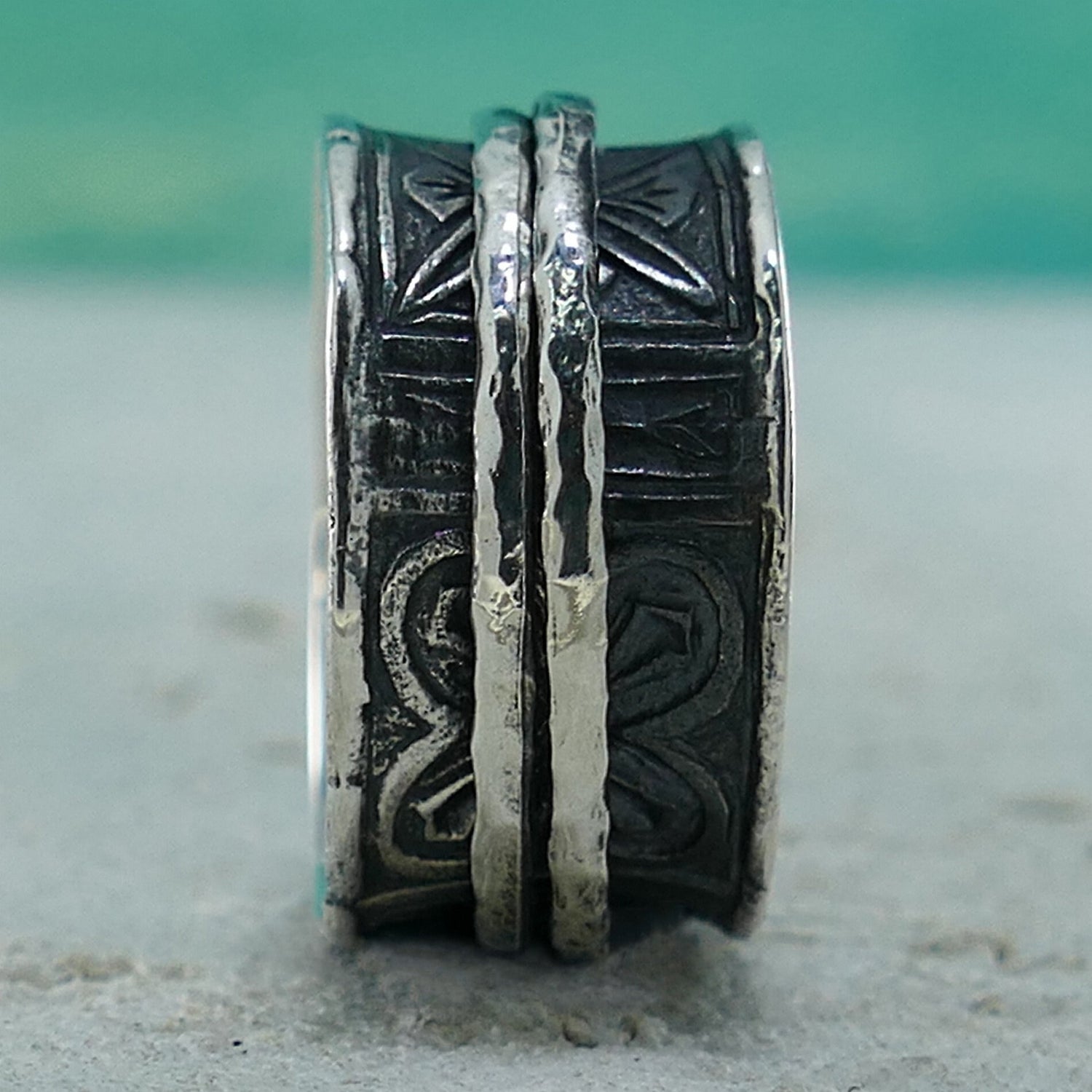 SPIRA Handmade Oxidized 925 Sterling Silver Spinner Ring Fidget ring