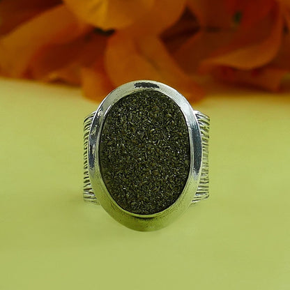 Unique Gray Agate Druzy Stone Adjustable Ring 925 Sterling Silver Bohemian ring