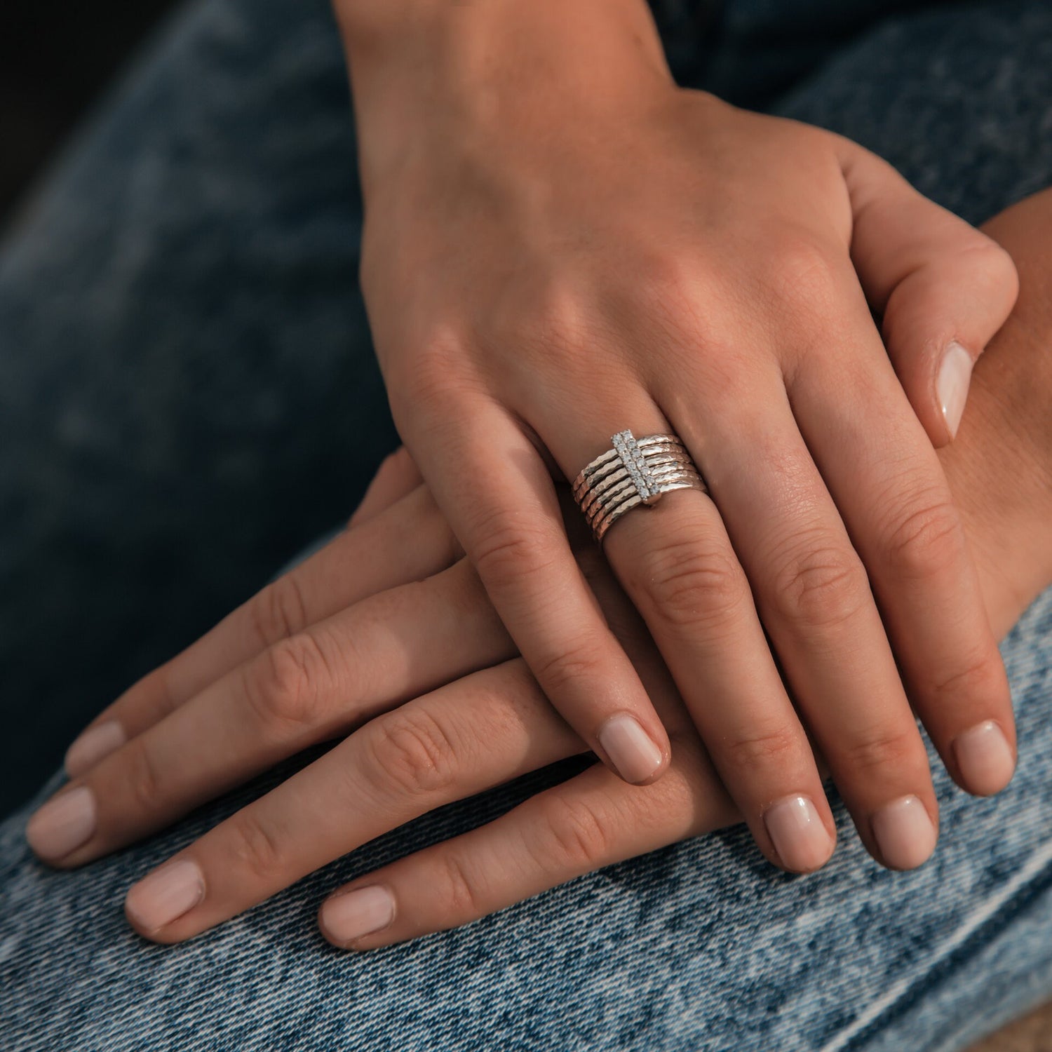 Unique Stackable Ring Cubic Zirconia Stone 925 Sterling Silver, Gypsy ring, Bohemian silver ring