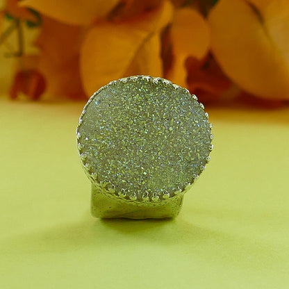 Large Druzy Stone 925 Sterling Silver Statement Ring Adjustable Ring