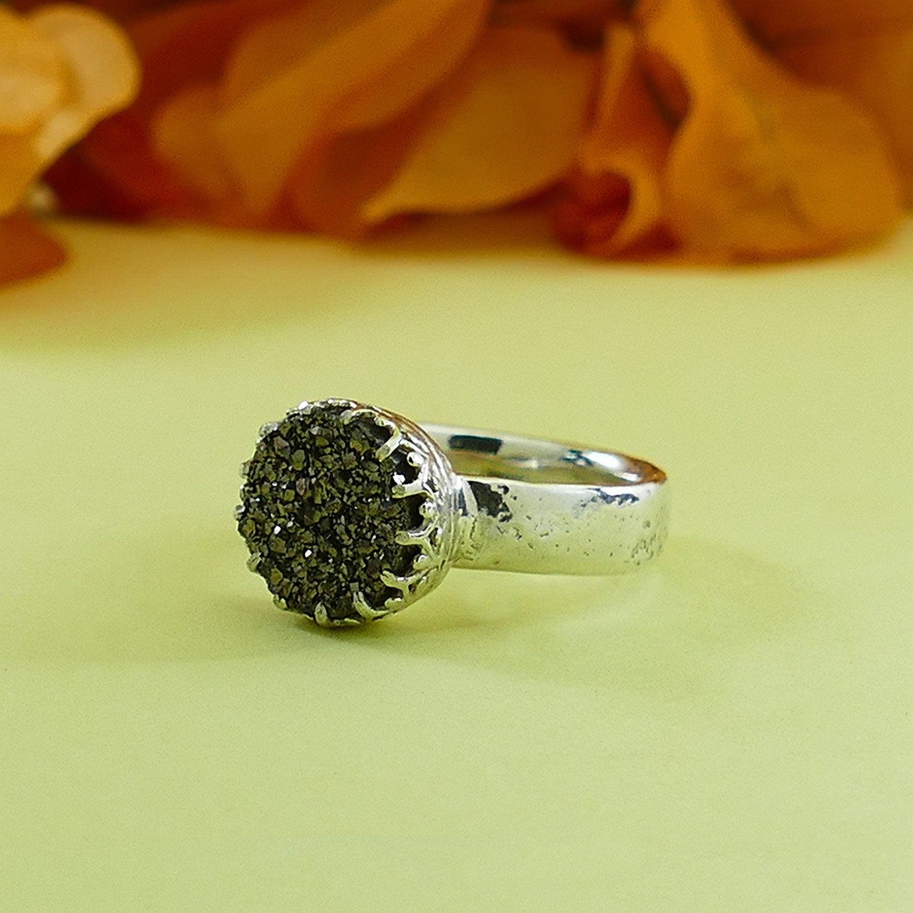 4 Carat Gray Agate Druzy Stone Natural crystal quartz solid 925 Sterling Silver Unique Handmade Solitaire Ring, Bohemian ring, Gemstone ring