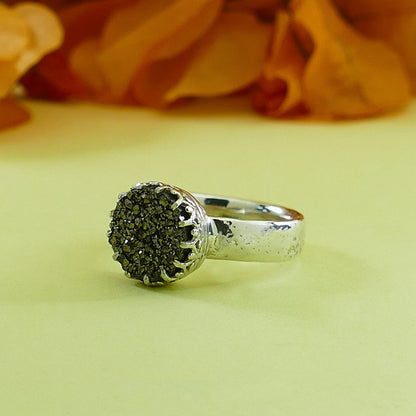 4 Carat Gray Agate Druzy Stone Natural crystal quartz solid 925 Sterling Silver Unique Handmade Solitaire Ring, Bohemian ring, Gemstone ring