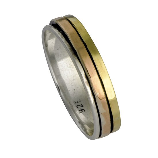 Timeless Whirlwind: Mixed Metal Silver and Gold Spinner Band