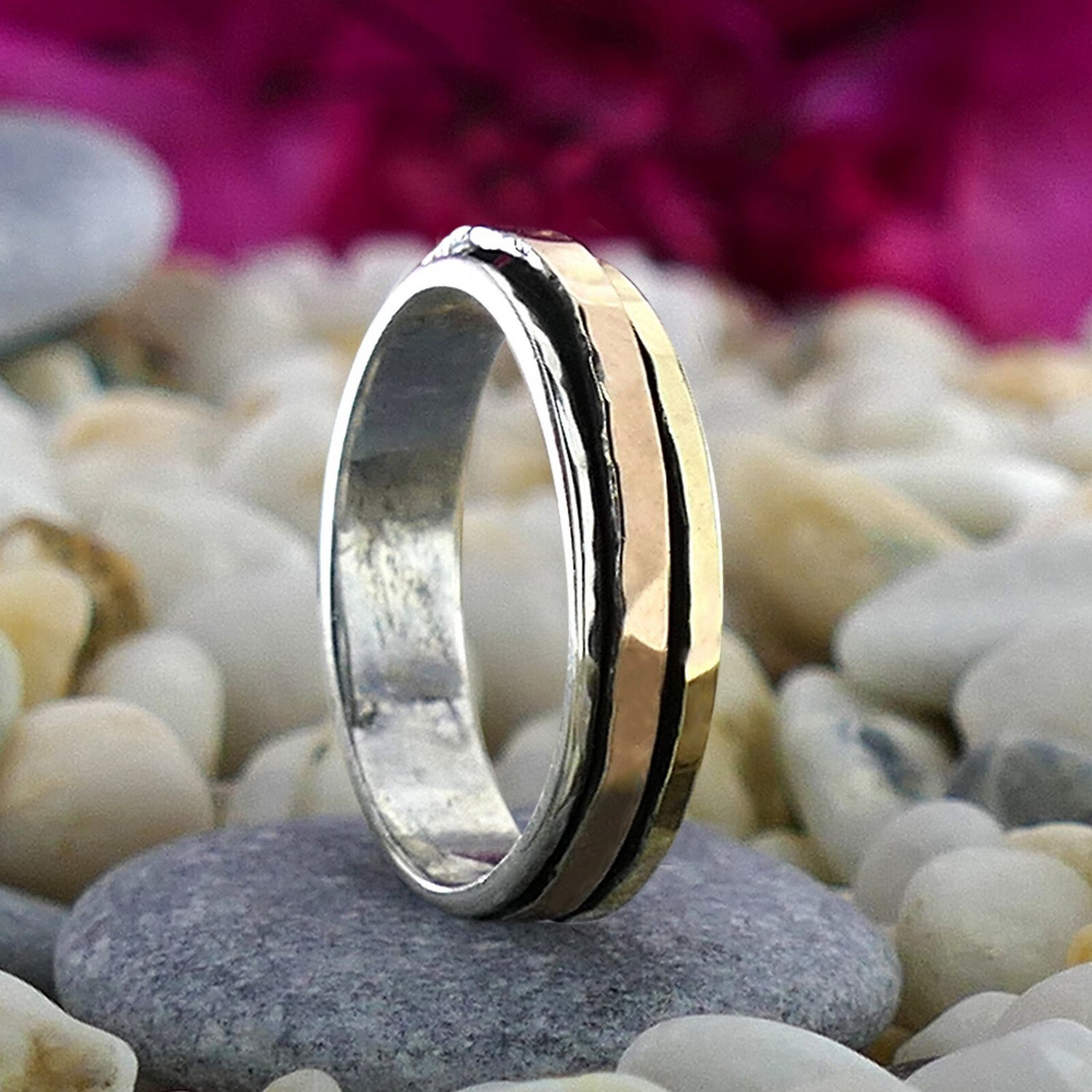 Timeless Whirlwind: Mixed Metal Silver and Gold Spinner Band