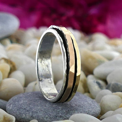 Timeless Whirlwind: Mixed Metal Silver and Gold Spinner Band