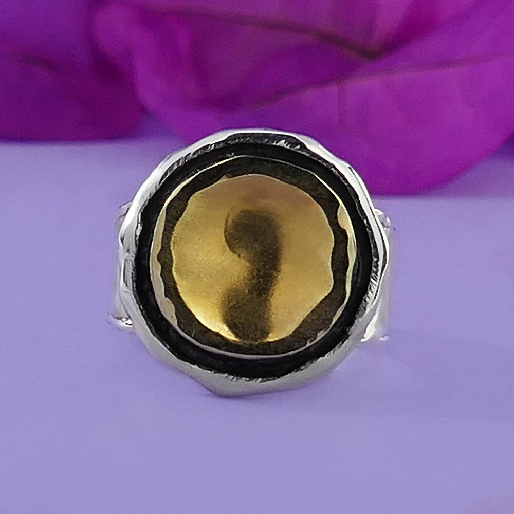 SPIRA Handcrafted Contemporary Design Two Tone Solid 9k Yellow Gold And 925 Sterling Silver Statement Ring Bohemian ring, Mixed metal ring