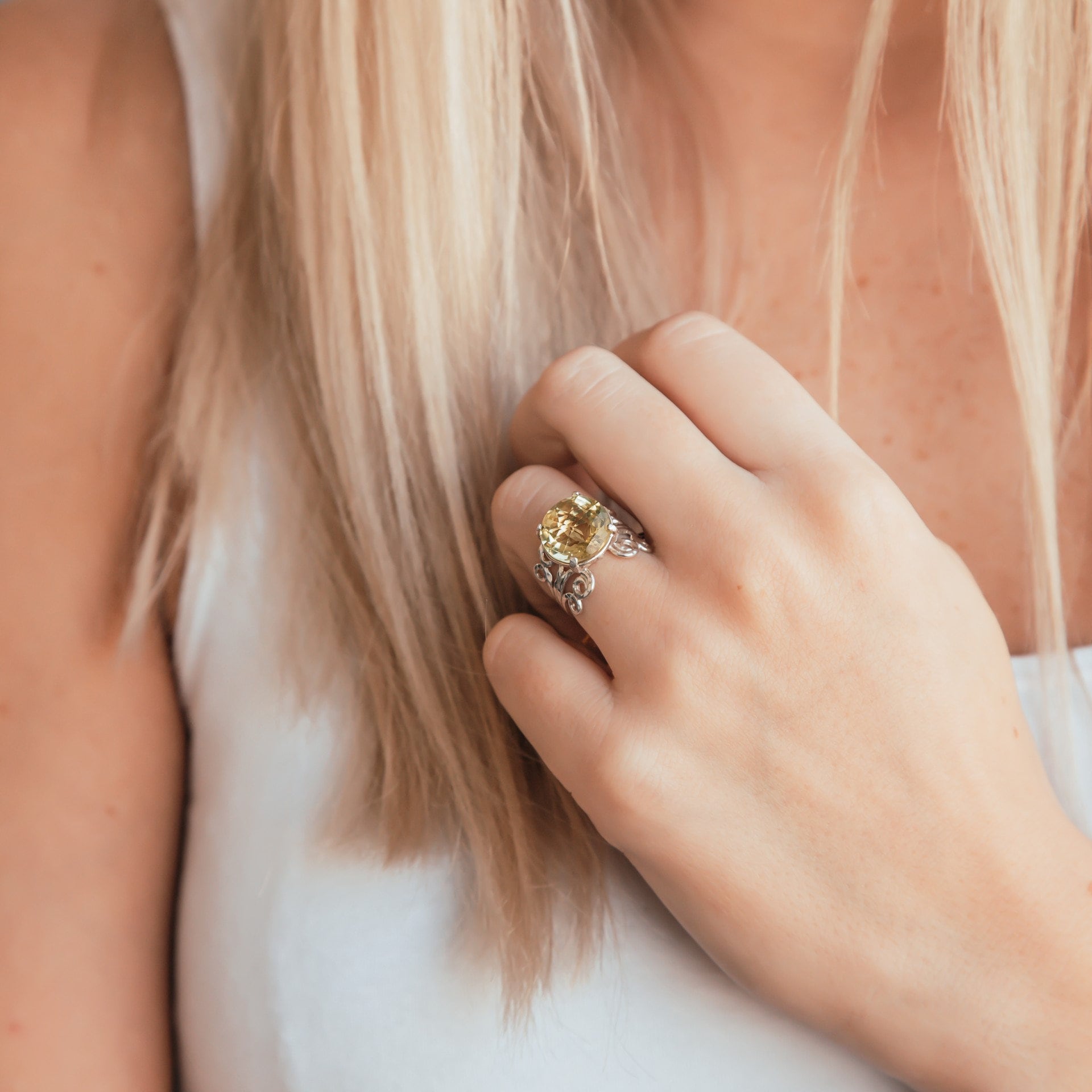 Lemon Quartz Silver Ring 7 Carat Natural Yellow Lemon Quartz Gemstone 925 Sterling Silver Handmade Solitaire Ring Set Setting, Gemstone ring