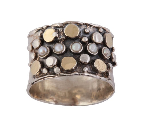 0.75 Carat Silver Pearl Ring – Two-Tone Gold & Sterling Silver Statement Jewelry