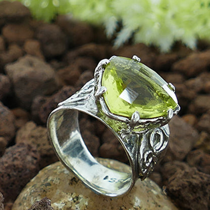 Lemon Quartz Silver Ring 9.6Carat Natural Yellow Lemon Quartz Gemstone 925 Sterling Silver Unique Handmade Solitaire Ring Setting Gypsy ring