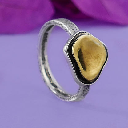 SPIRA Handcrafted Contemporary Design Two Tone Solid 9k Yellow Gold And 925 Sterling Silver Statement Ring Mixed metal ring Bohemian ring