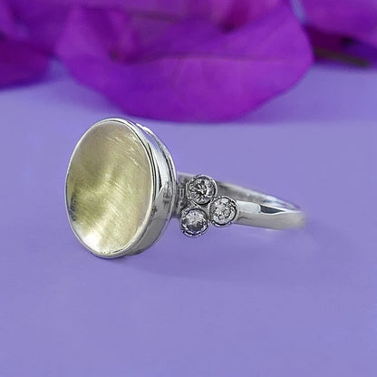 Hand made Two Tone Statment ring Solid 9 karat Yellow Gold and 925 Sterling Silver Cubic Zirconia setting