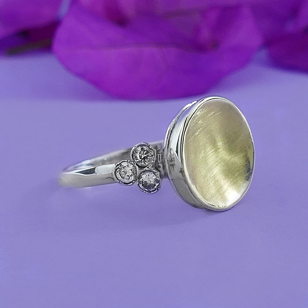 Hand made Two Tone Statment ring Solid 9 karat Yellow Gold and 925 Sterling Silver Cubic Zirconia setting