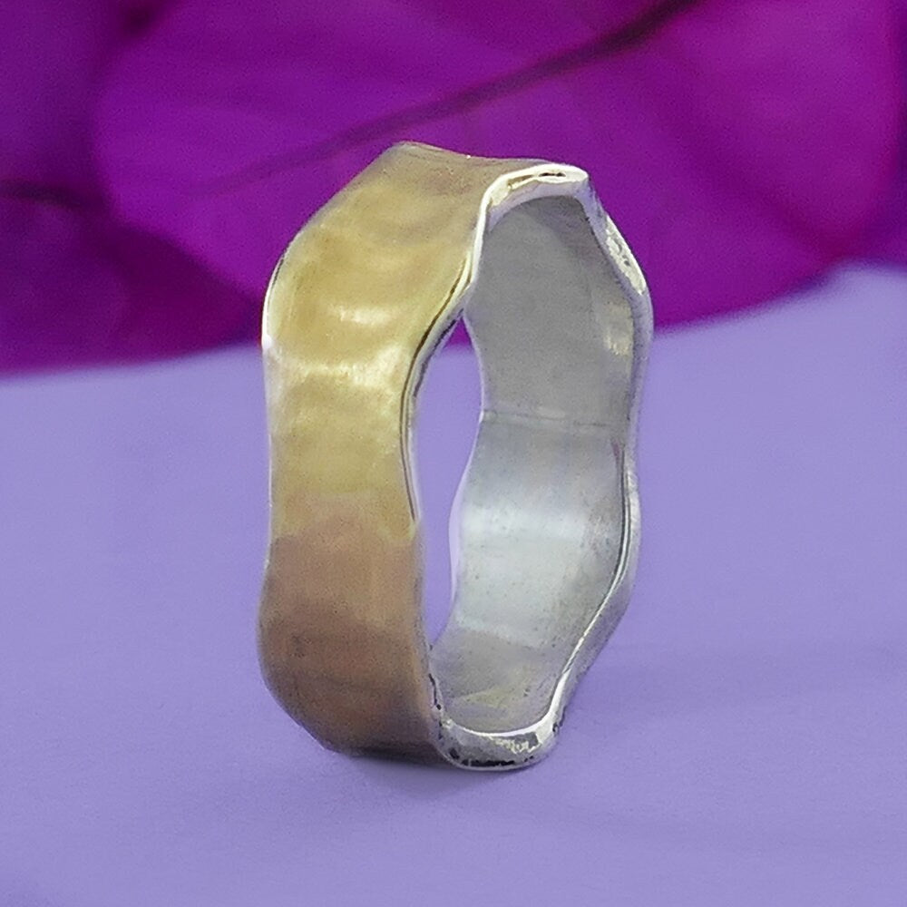 Unique Two Tone Wedding Ring Solid 9 karat Yellow Gold and 925 Sterling Silver