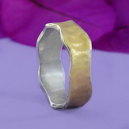 Unique Two Tone Wedding Ring Solid 9 karat Yellow Gold and 925 Sterling Silver