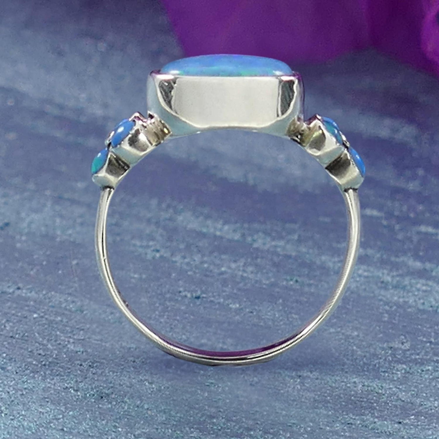 2.5 Carat Blue Opal Stones 925 Sterling Silver Solitaire with Accents Ring Set Setting Gemstone ring, Gypsy ring, Bohemian ring, Hippie ring