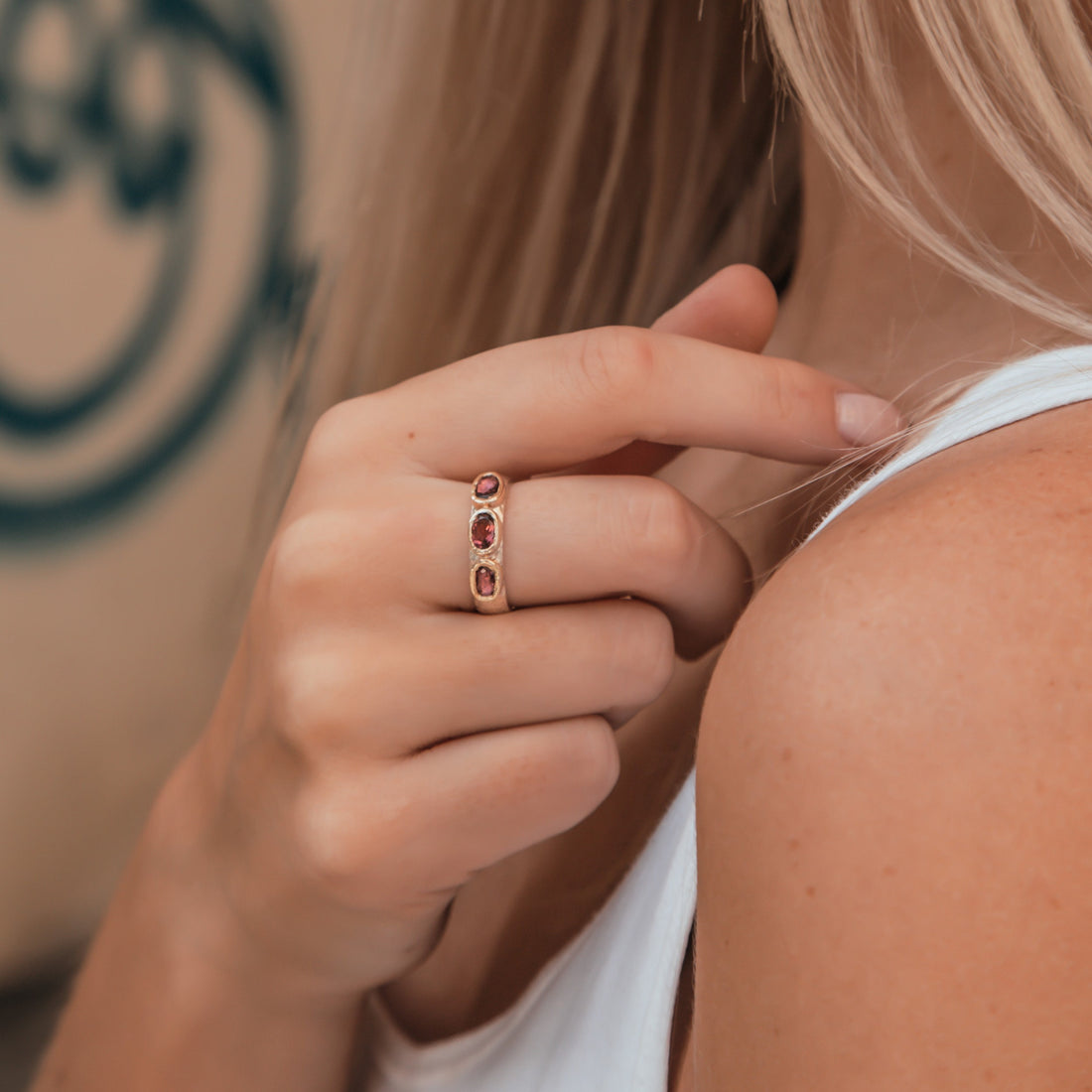 1.2 Carat Natural Pink Tourmaline Gemstone Two Tone Solid 9k Yellow Gold & 925 Sterling Silver Stackable Ring Set Setting, mixed metal ring