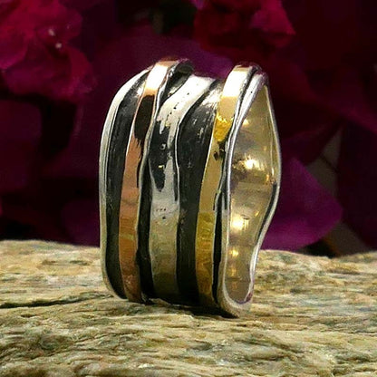 SPIRA Handcrafted Two Tone Spinner Ring Solid 9 karat Yellow and Rose Gold And 925 Sterling Silver