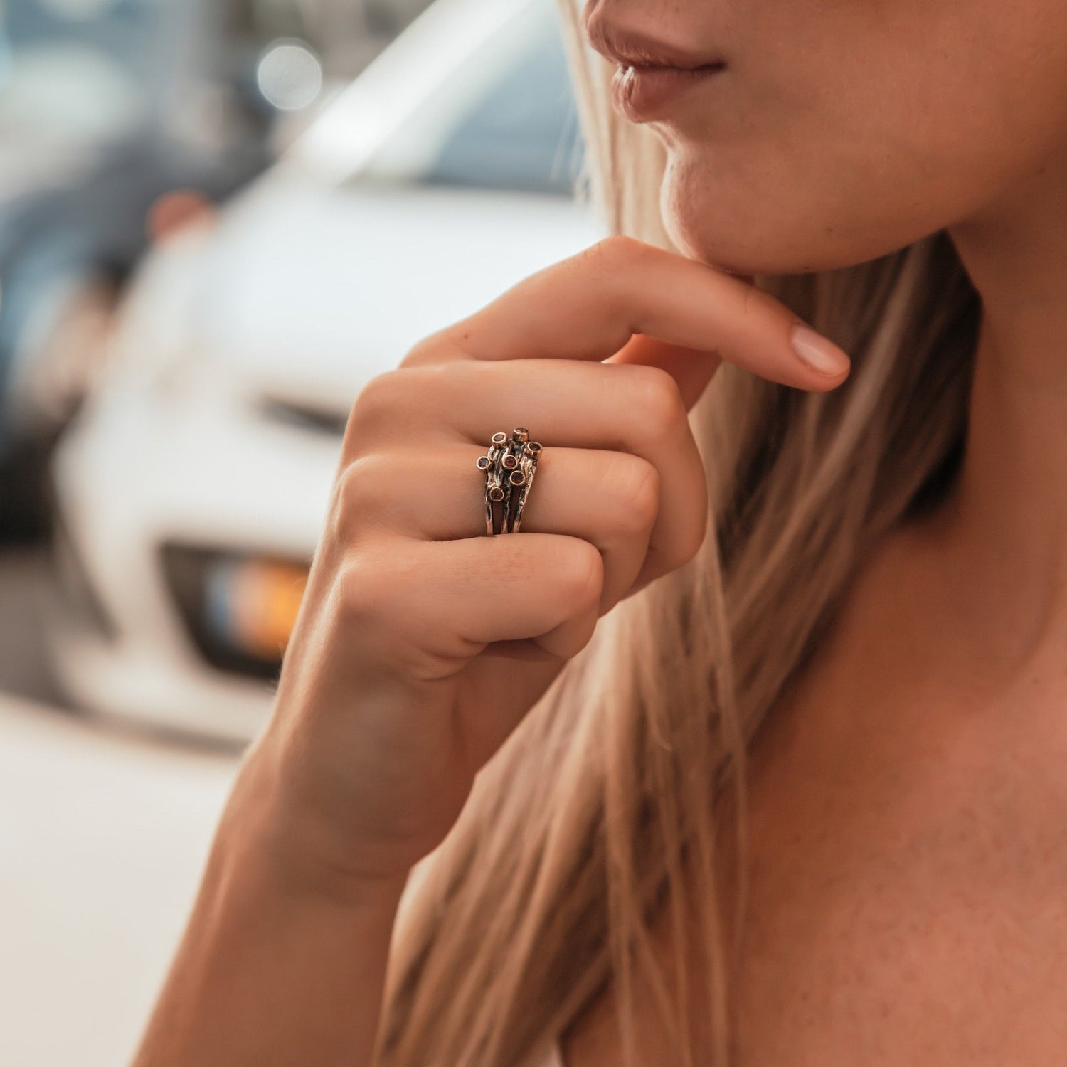 Natural Pink Tourmaline Two Tone Solid 9k Yellow Gold and 925 Sterling Silver Statement Ring