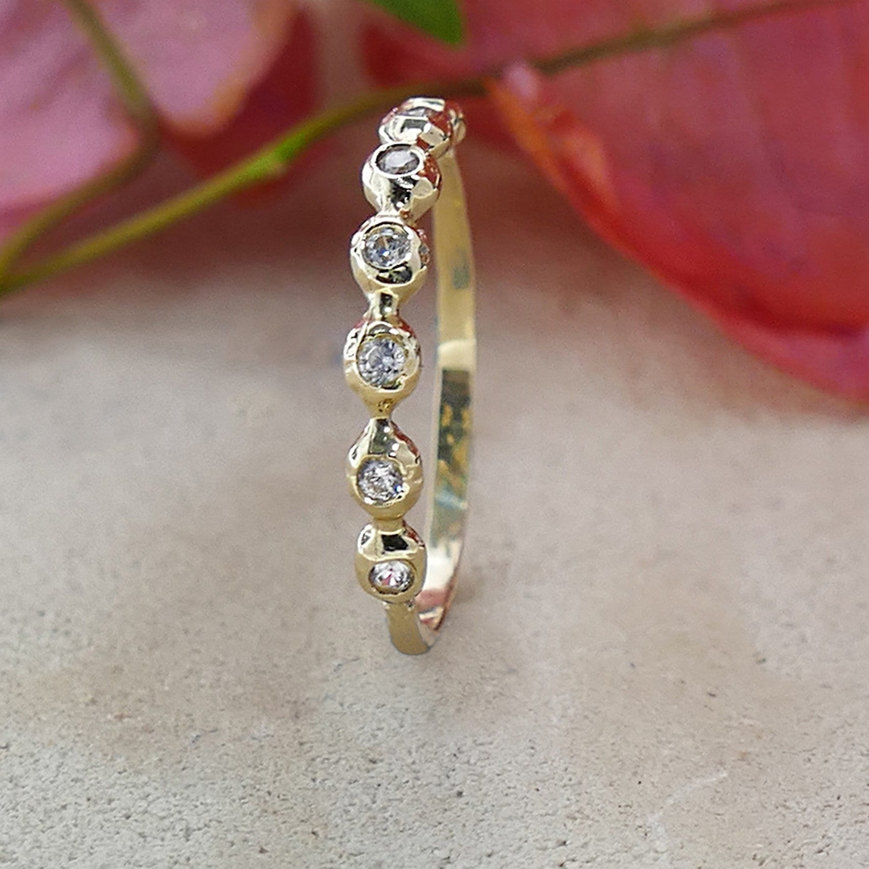 Unique Engagement ring 14 karat Yellow Gold Handmade Stackable Ring White Cubic Zirconia Minimalist Ring