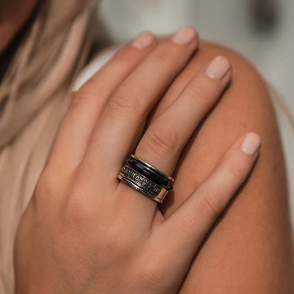 SPIRA Handcrafted Black Ceramic 925 Sterling Silver Spinner Ring Set Setting, Jewish ring, Bohemian ring, Hippie ring, Boho ring, Gypsy ring