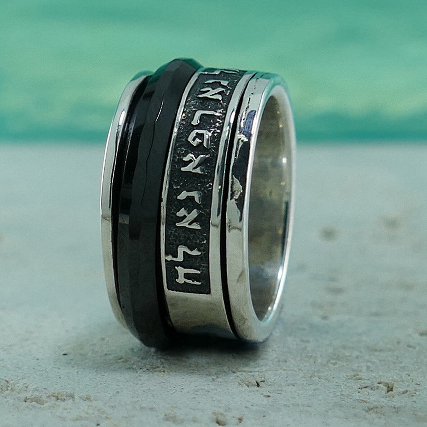 SPIRA Handcrafted Black Ceramic 925 Sterling Silver Spinner Ring Set Setting, Jewish ring, Bohemian ring, Hippie ring, Boho ring, Gypsy ring