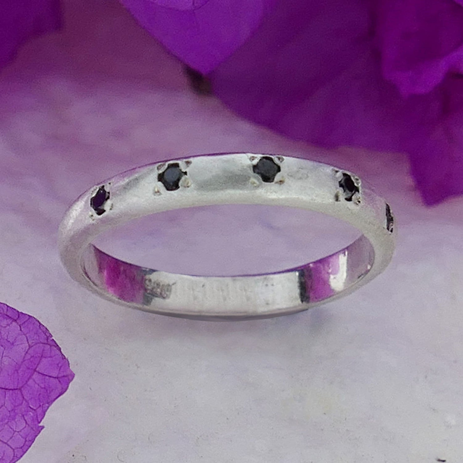 Handmade Black Diamonds Stackable Ring 925 Sterling Silver