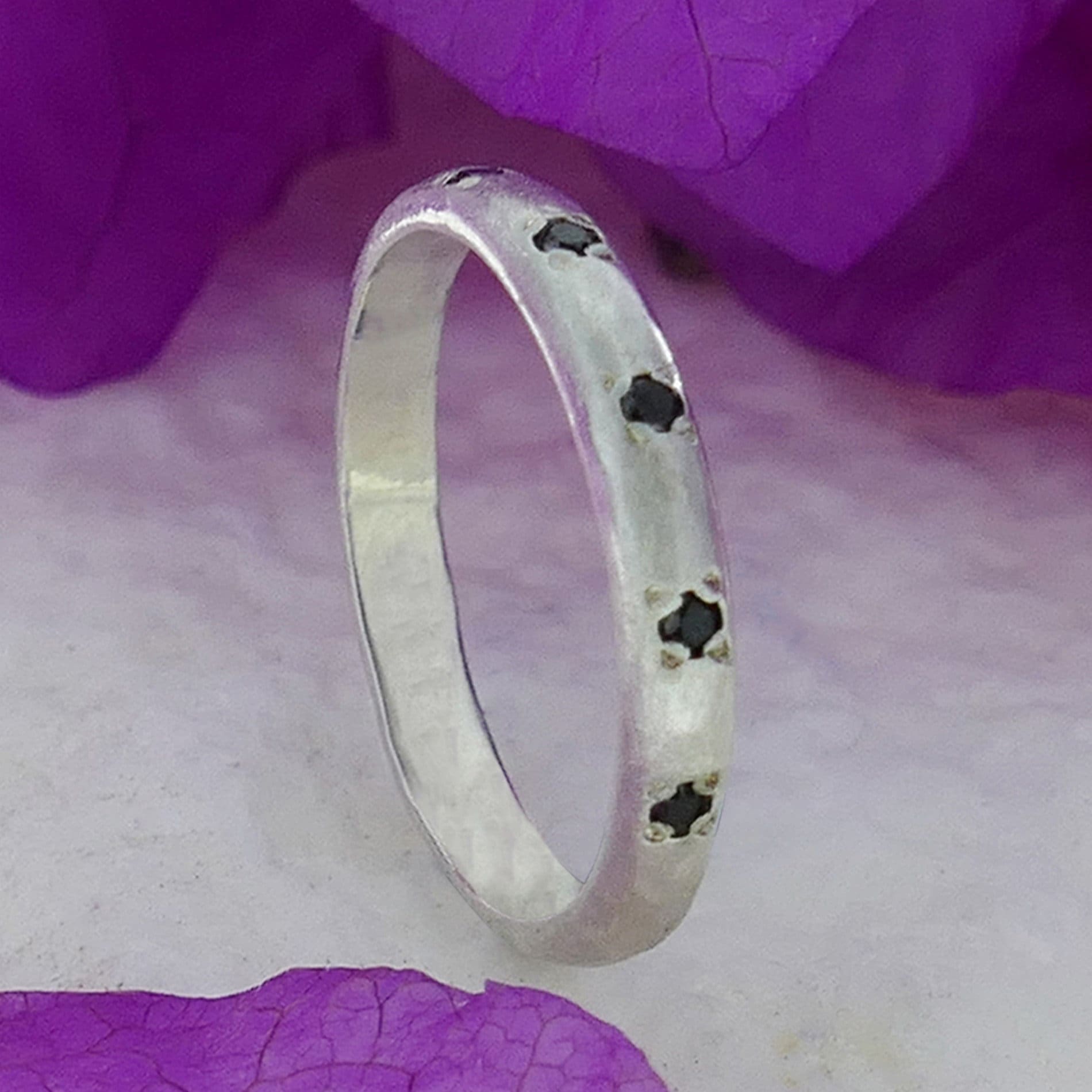 Handmade Black Diamonds Stackable Ring 925 Sterling Silver