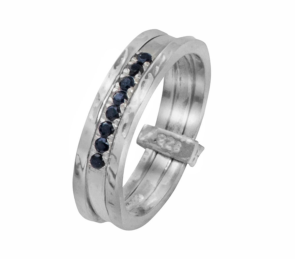 Handmade Stackable Ring 925 Sterling Silver Natural Black Spinel Gemstone