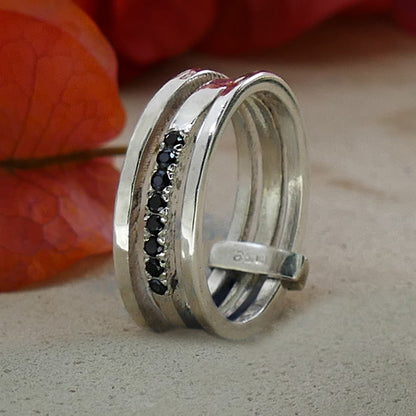 Handmade Stackable Ring 925 Sterling Silver Natural Black Spinel Gemstone