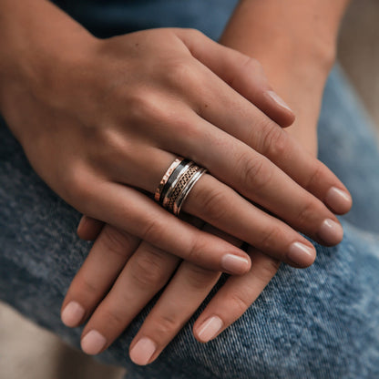 SPIRA Retro-Style Fidget Ring for Women | Two-Tone Spinner Ring Solid 9k Yellow &amp; Rose Gold And 925 Sterling Silver Spinner Ring Design: 