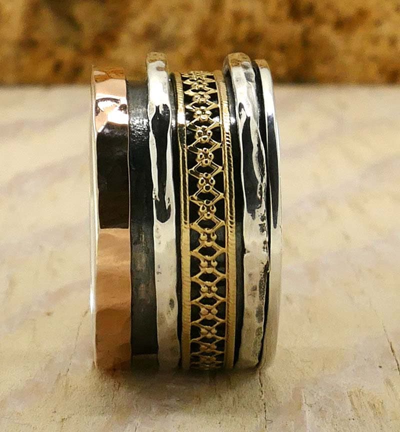 Whirling Elegance: Retro Style Two-Tone Spinner Ring, Fidget ring