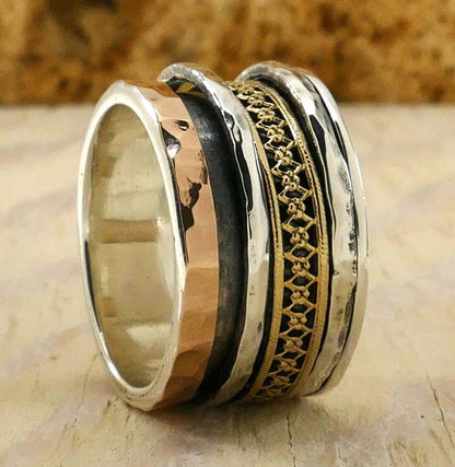 Whirling Elegance: Retro Style Two-Tone Spinner Ring, Fidget ring
