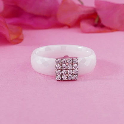 Unique White Ceramic 925 Sterling Silver Statement Ring Cubic Zirconia Stone