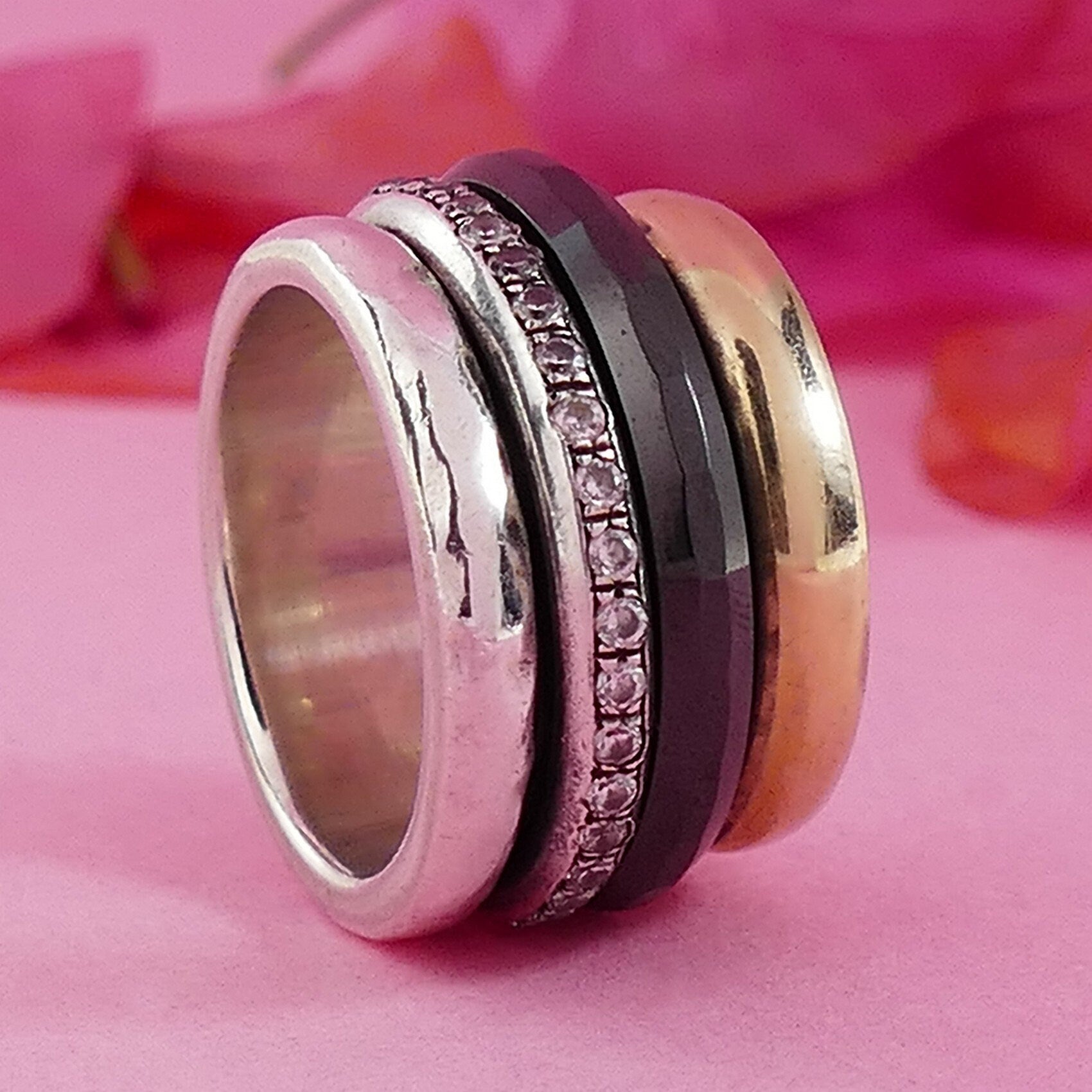 Modern Elegance: Wide Two-Tone Black Ceramic Meditation Ring