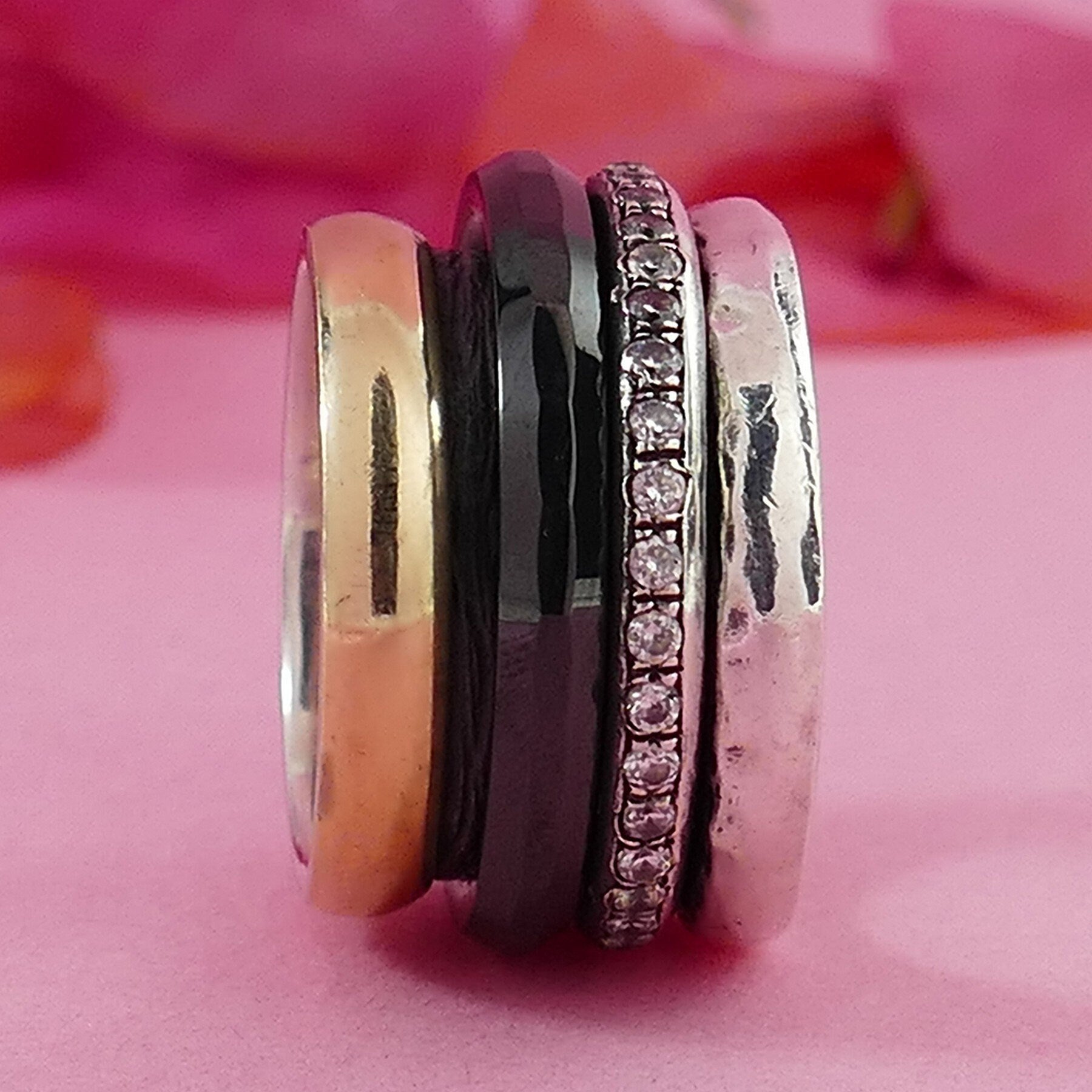 Modern Elegance: Wide Two-Tone Black Ceramic Meditation Ring