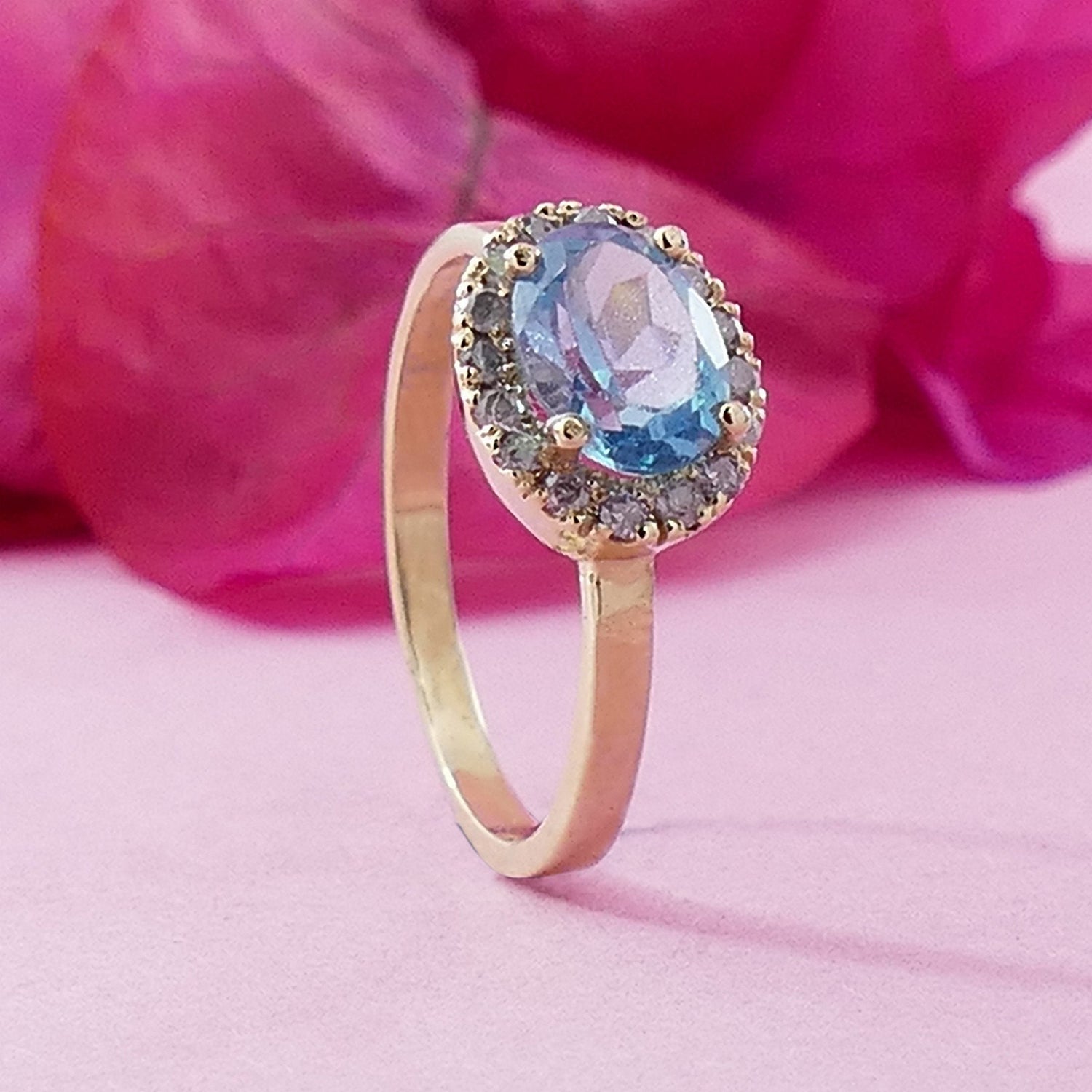 Blue Apatite Diamonds Engagement ring 14 karat Gold